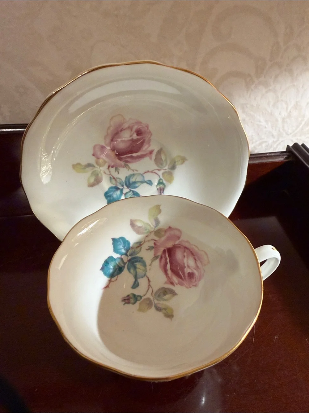 Vintage Radfords Crown China pink rose tea cup and saucer set England